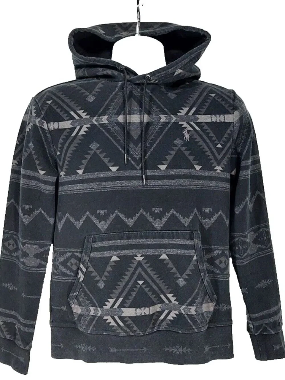 Polo Ralph Lauren Mens Small, Black Aztec Hoodie Sweatshirt, Navajo Southwestern